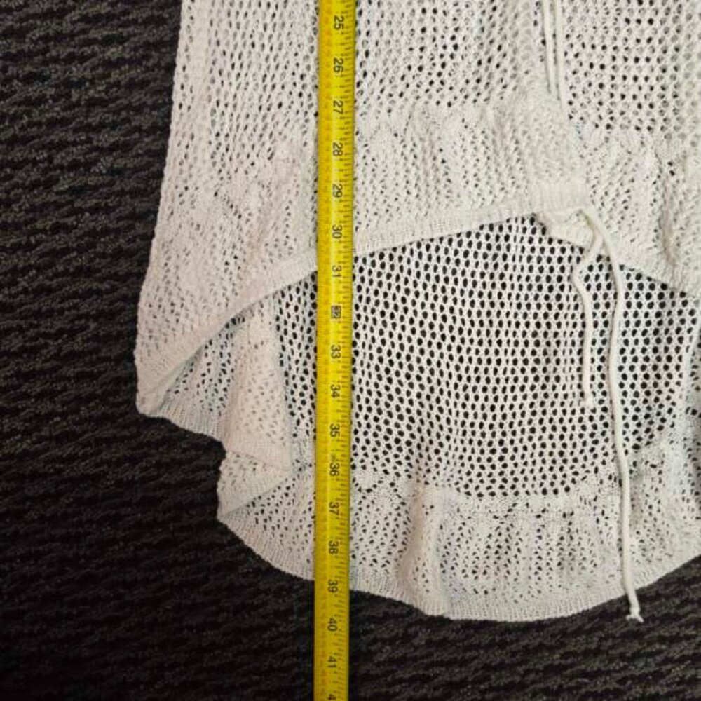Womens One Size White Crochet Knit Fishnet Boho Beach Coverup Dress Mini Flare - Picture 7 of 7